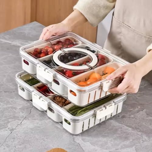 Generic Airtight Food Storage Container with Clear Acrylic Lid, 4-Compartment Organiser with Drainer, Refrigerator Box, .ho