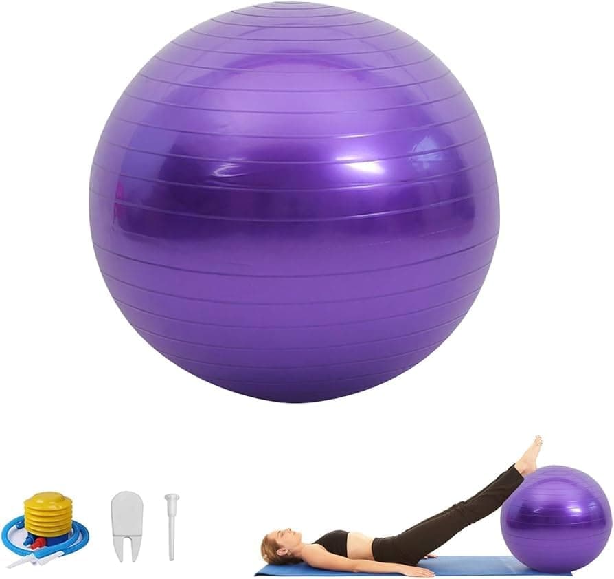 Exercise Ball with Fast Foot Pump Anti Burst & Slip Yoga Ball Chair for Balance, Pilates, Yoga, Birthing, Pregnancy, Gym, Training, Physical Therapy (Purple, 55Cm)