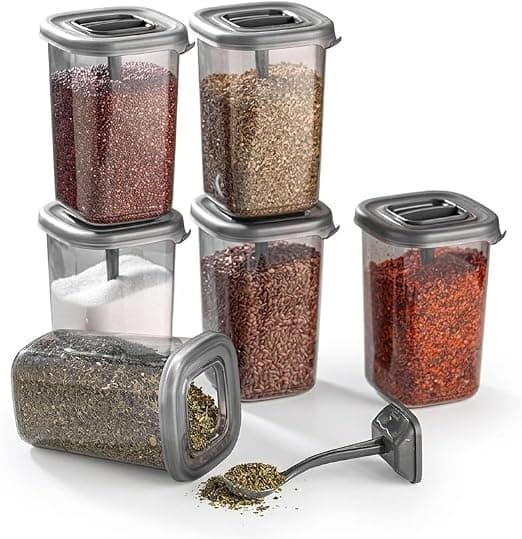3 Piece Seasoning and Condiment Container Set 450ml with Built-in Spoon and Airtight Lid for Storage sh