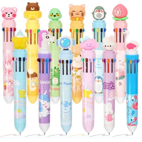 Kosiz 12 Pack 10 Colors Multicolor Pen in One for Kids Party Favors, Lovely | 0.5mm Cute Pens for Children, Girls Birthday Party Favors, Kids Christmas Goodie Bag Stuffers, Classroom Rewards Prize Writing instrument