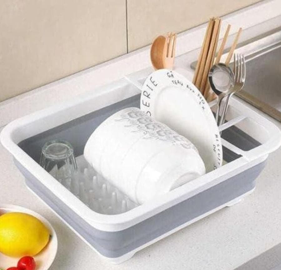 Generic Collapsible Silicone Dish and Cup Drying Rack, .M | Dedicated Utensil Slots, Plate & Cup Ridges, Space-Saving Design, Organised Storage, Foldable