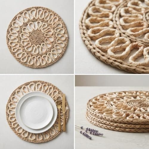 كوسترات خوص مدورة – قواعد للأكواب بتصميمات متنوعة | للسفرة وطاولة التقديم NE Drink coaster