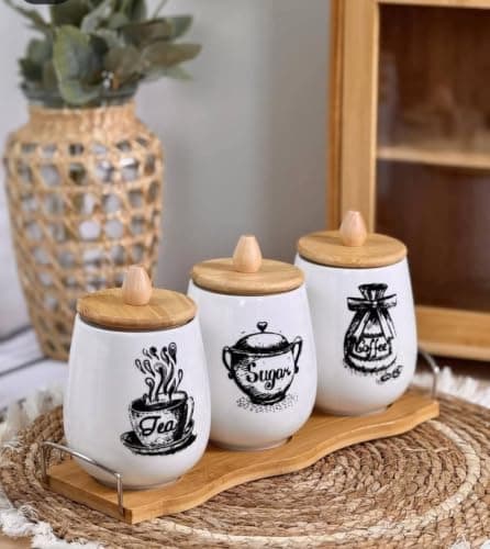 Generic Porcelain Canister Set for Tea Coffee and Sugar with Lids .ex Food storage container