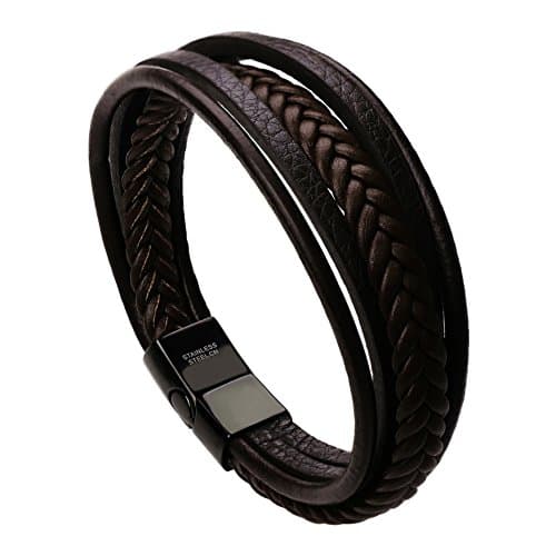 murtoo Cowhide Genuine Leather Unisex Cuff Wrap Bracelet (Brown, 7.5)
