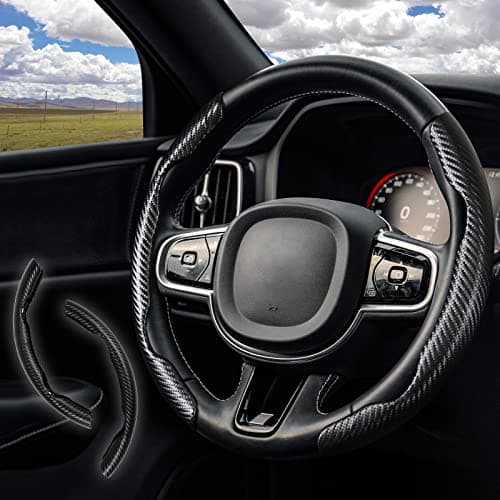 XCBYT Black Steering Wheel Cover - Carbon Fiber Steering Wheel Cover Safe and Non Slip Car Accessory Universal Fit 14.5-15 Inches Steering Wheel for Man Women