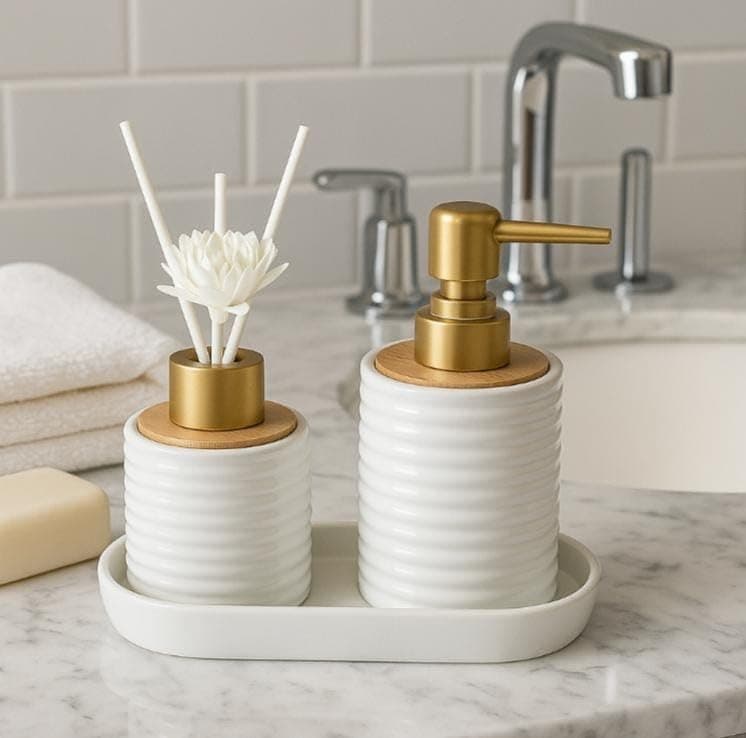 Generic 3-Piece Bathroom Accessory Set with Soap Dispenser, White, .bar Bathroom container set