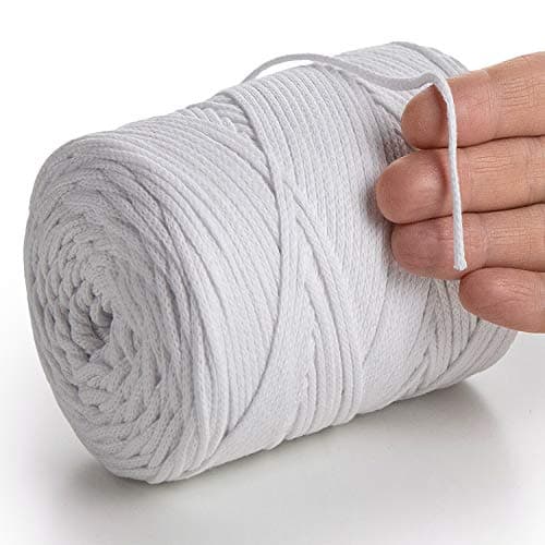 MeriWoolArt® Macrame Yarn 2mm x 250m Cotton Cord Recycled Soft Cotton Yarn for Knitting Plant Hangers Jewellery Making Crochet Bags (White, 2mm) Thread cord