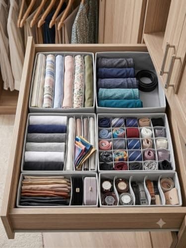 Generic Fabric and Plastic Drawer Organiser Set of 6, Grey, .bs