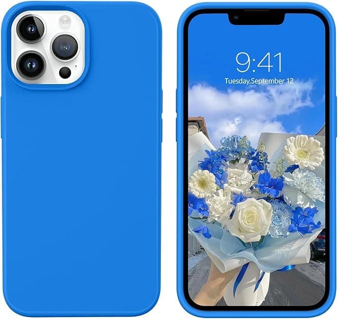 Compatible with iPhone 13 Pro Max Case 6.7", Slim Liquid Silicone 3 Layers Soft Gel Rubber Shockproof Protective Phone Case with Anti-Scratch Microfiber Lining (Klein Blue) Cellular phone case