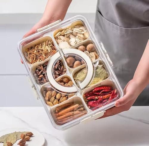Generic 8-Compartment Transparent Food Storage Container with Leak-Proof Lid, Divided Refrigerator Organizer with Small Strainer .mk
