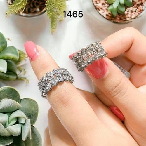 3 Diamonds 292474661779593 Platinum & Rhodium-Plated Double Row Ring – Interlinked Design with Full Zircon Stoness-5