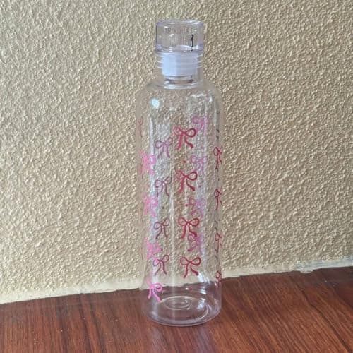 Generic Clear Water Bottle with Pink Bow Print, 500 ml Capacity, Transparent Design for Water and Juices, .go