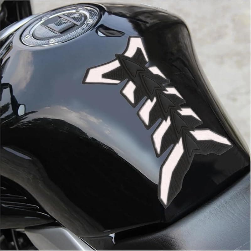 KaberTrade 3D Motorcycle Fuel Tank Protection Pad Fish Bone Design Self-Adhesive Rubber Protective Sticker Scratch Resistant Waterproof Compatible with Motorcycles (1 Piece, White*Black, Code:8442)