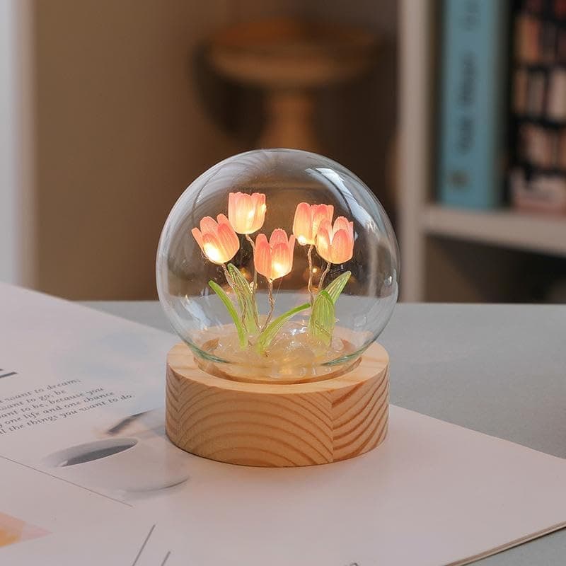 Crystal Rose Antique Light Decoration-Crystal Tulip Flower Lamp and Glass Hand With Industrial Flowers, Elegant Piece For Sleeping Table Or Office For Girls