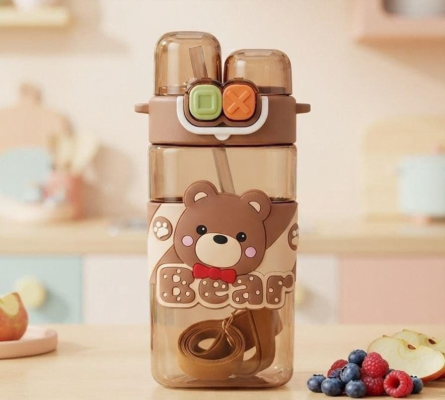 Generic 2-in-1 Water Bottle,High-quality acrylic material,Lid features two different drinking openings,Includes a silicone straw,Comes with a strap for easy carrying and portability,Multicolor, .nin
