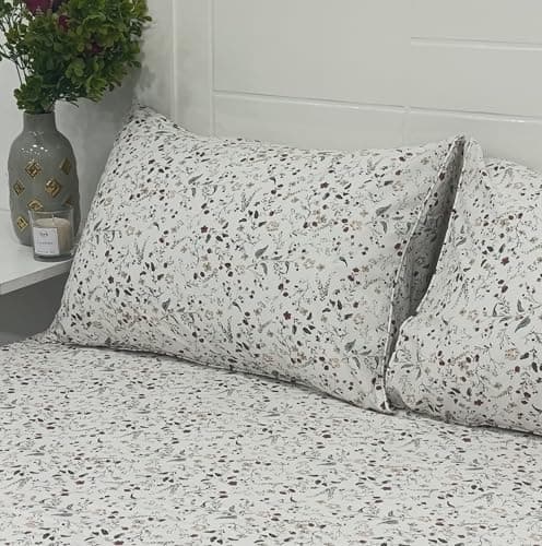 Ocra Cotton Bed Sheet Set, Floral Print, 220x240 cm Flat Sheet with 2 Pillowcases, 3-Piece, All Seasons (3, Single 120x200, Fitted Bedsheet)