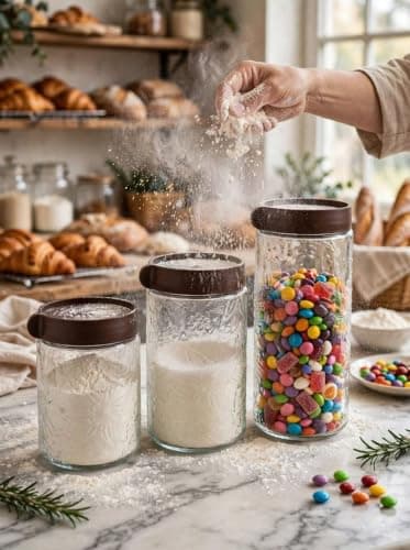 Generic Glass Jar Set, Airtight brown lid with a convenient pouring spout for coffee and spices, 3 different sizes, Suitable for sugar, coffee, pasta, nuts, and spices, .ho