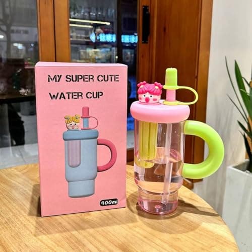 JALSA 900ml Clear Plastic Water Bottle with Character Lid – Cylindrical Tumbler with Handle – Portable Reusable Drinking Bottle for School, Gym, Travel & Daily Use Home