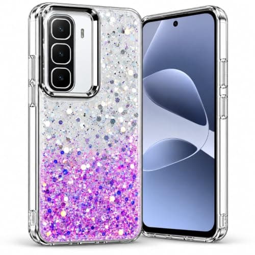 Glitter Case Compatible with INFINIX Hot 70 Sparkly Clear Bling Protective Cover with Raised Camera Protection & Shockproof Bumper, 4 Cellular phone case