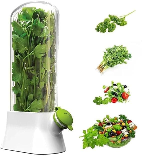 Fresh Herb Organizer & Refresher, Leaf Vegetable Keeper, Parsley, Cilantro, Mint Long Lasting to Prolong the Life of Vegetables in Fridge.