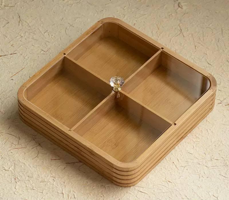 Generic Wooden Snack and Nuts Box with 4 Compartments, Square Serving Tray, Imported, .za
