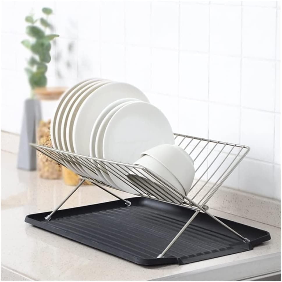 Foldable Dish Drying Rack Stainless Steel Plastic Portable Kitchen Drainer