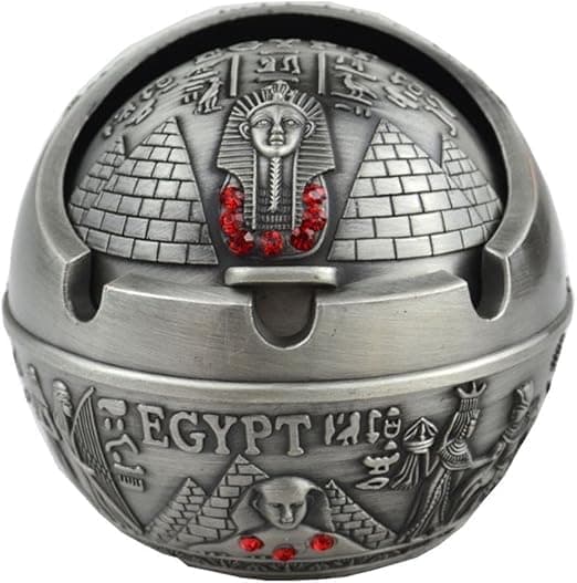 Pharaonic Ashtray with Lid, Strong Metal Air Resistant and Drop Resistant