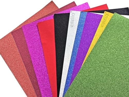 estella Glitter Sheet - Self Adhesive- Sparkle Foam Sheet For Craft With Sticky Back - Premium Art and Craft Materials - A4 Size Pack of 10 Glitter Paper (10 Colors)