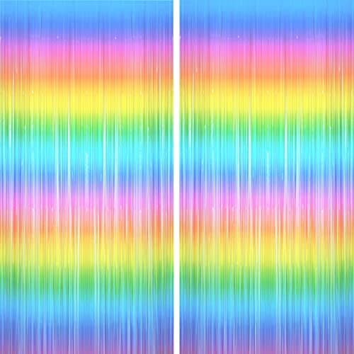 Rainbow Tinsel Metallic Foil Fringe Curtains - Unicorn Birthday Baby Shower Gradient Colorful Metallic Tinsel Foil Curtain Wedding Anniversary Fiestas Party Photo Booth Backdrops Decorations, 4pc