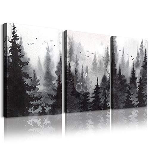 scenery Watercolor painting 3 Pieces Canvas Wall Art for living room Wall Decor for bedroom decorations Modern office Home decoration Black and white forest landscape posters Canvas Prints artwork