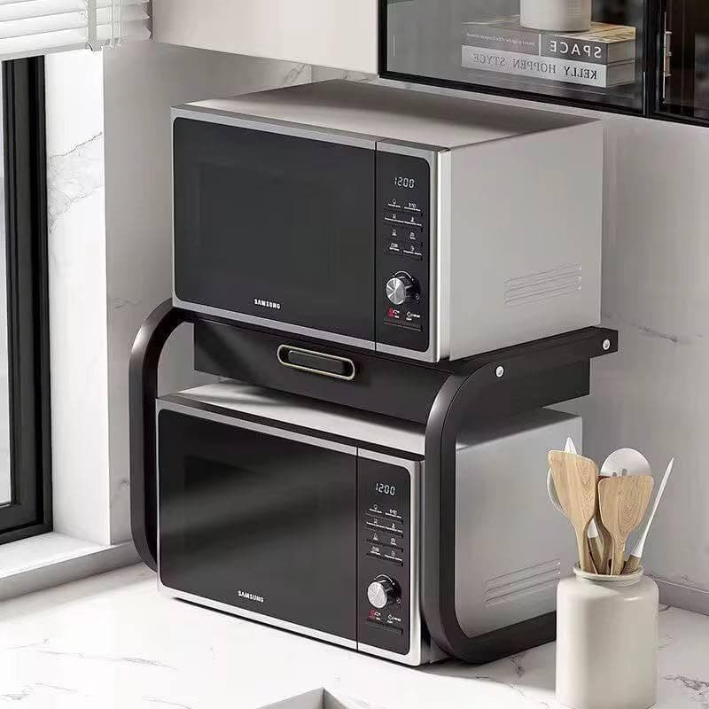 2-Tier Metal Microwave Stand Kitchen Organizer Rack Space-Saving Shelf