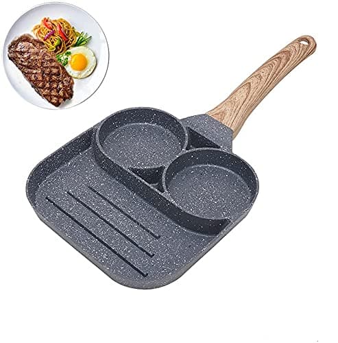 IIEPECA Generic Nonstick egg frying cooking pan divided grill frying pot all-in-one omelette pan breakfast cookware 3 section square grill pan divided frying pan hamburger frying pan fried egg,pancake Saute fry pan