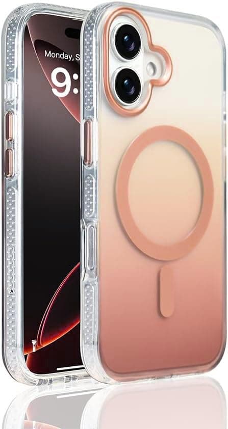 Strong Magnetic for iPhone 16 Case, Skin-Friendly [Compatible with Magsafe] [Military-Grade Test Protection]Never Yellow Slim Translucent Matte for Phone Case,Tangerine Dream (Rose Gold) Cellular phone case