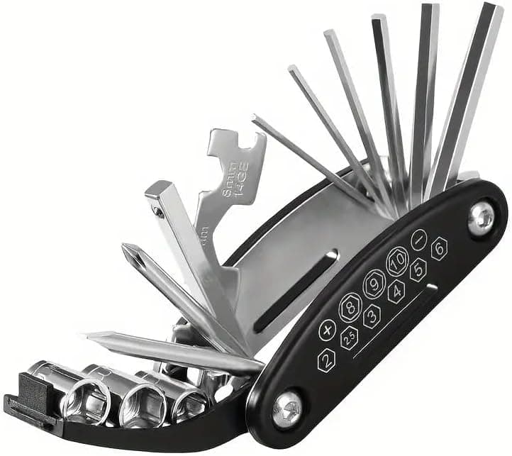 16-in-1 Bicycle Repair Multi-Tool Kit, Steel Construction, Manual Tools with Hex Keys, Black and Silver, 150g Multitool