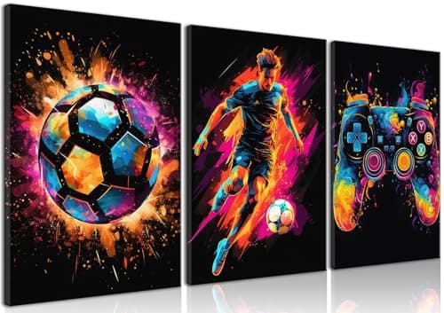 BGFCE Framed Canvas Wall Art Decor, Paintings Art Game Controller Color Splash Ink Canvas Painting, Posters for Room Aesthetic, Soccer Wall Art for Boys Room Decor 1216 - Set of 3