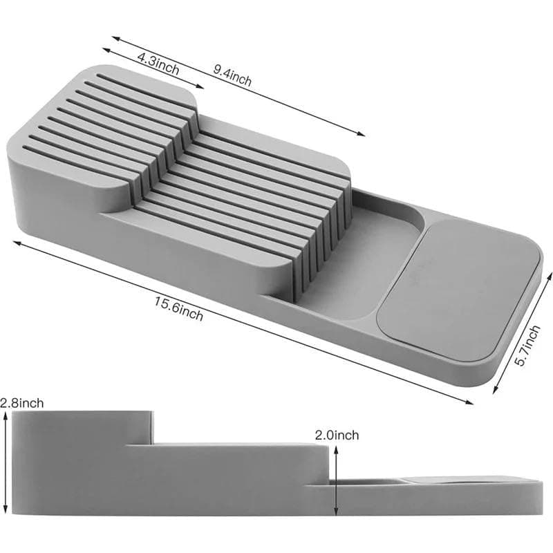 Generic Knife Drawer Organiser, Grey Plastic Holder for up to 9 Knives, Dishwasher Safe, 39.6 x 14.5 x 7.1 cm, .bak