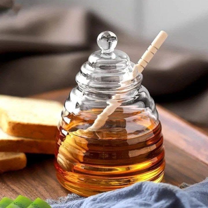 Generic Glass honey dispenser, With an imported spoon, .ri