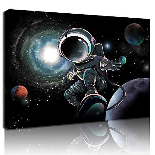 Sosolong Surfing Man canvas wall art,Galaxy Space Man Room Decor For Wall Hanging Boys Room (SURFING ASTRONAUT, 16in*12in)