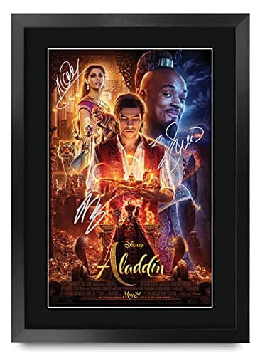 HWC Trading A3 FR Aladdin Movie Poster Will Smith Mena Massoud Noami Scott Signed Gift FRAMED A3 Printed Autograph Film Gifts Print Photo Picture Display
