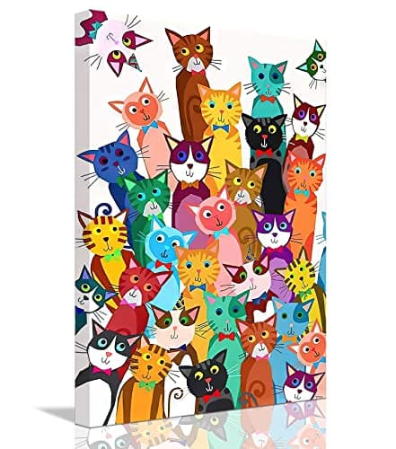 Framed 16"* 24" cartoon cat canvas wall art cute smiley cats canvas picture funny nursery decor kid's bedroom poster