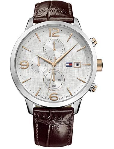 Tommy Hilfiger Mens Multi Dial Quartz Watch Liam with Leather Strap, Brown/Silver, Strap