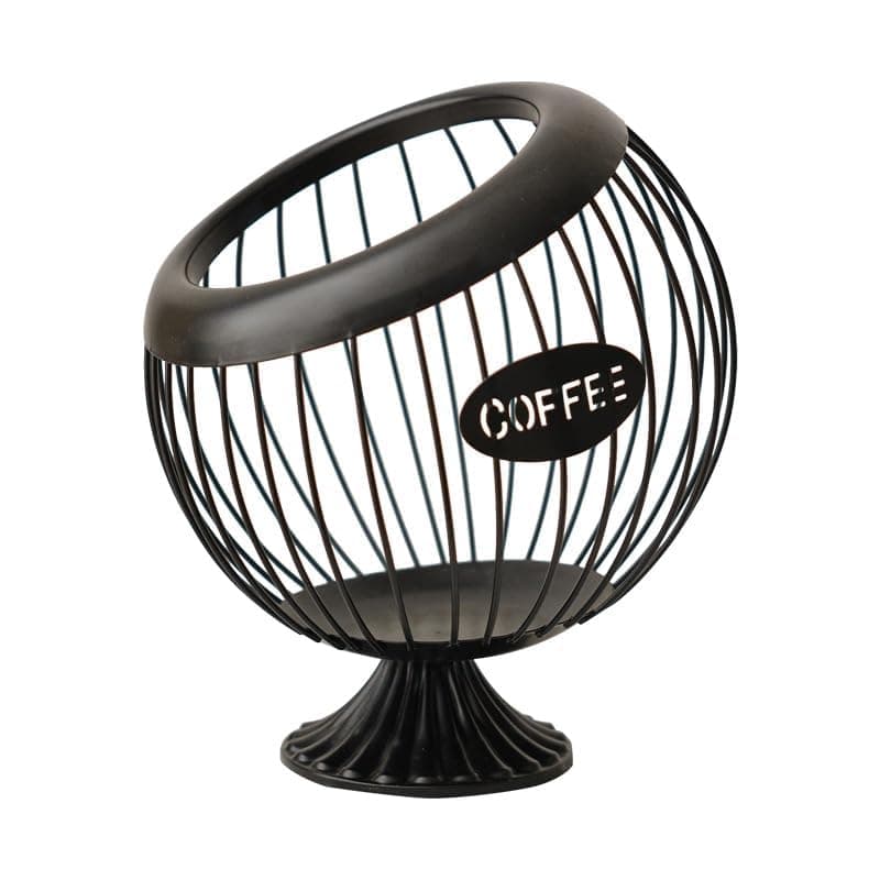 Diylove Black Pedestal Wire Coffee Pod Holder, Elegant Sphere-Shaped Metal Organizer, Decorative Countertop Storage Basket(Black)