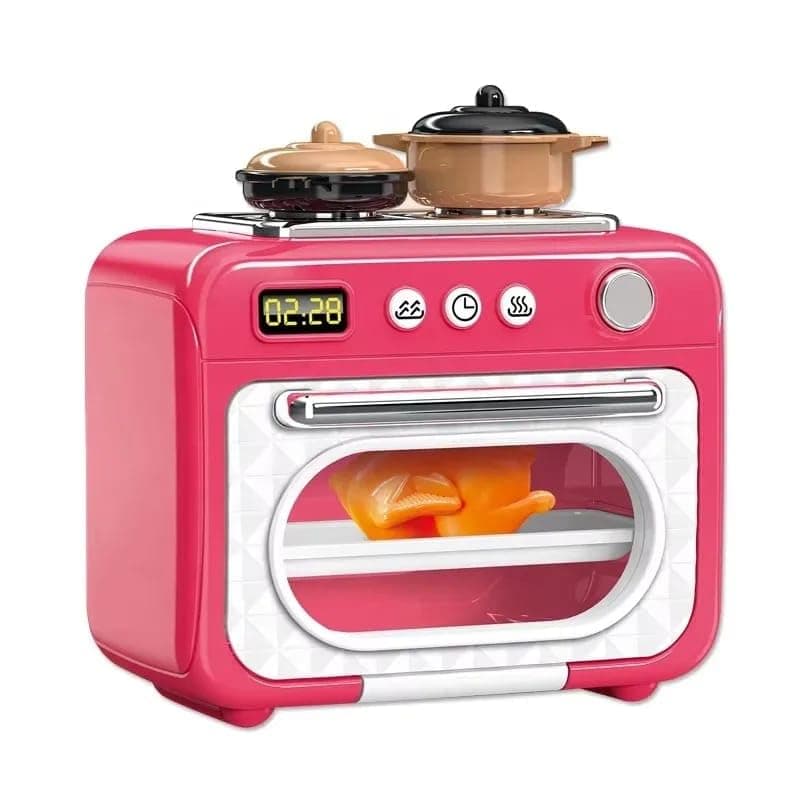 Kids Play Kitchen Set, Pink Mini Oven with Digital Display, 2-in-1 Stovetop and Baking Toy Play workstation