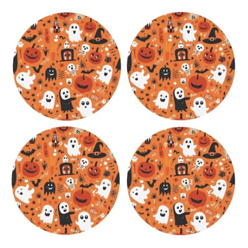Qewfoju Halloween 2 Print 4 Pcs Wood Coasters | MDF Coasters, Cork Coasters, Drink Coasters, Non-Slip Cork Backing, Coffee Table Coasters, Absorbent Coaster Set
