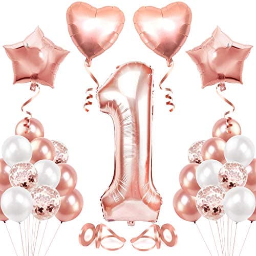 1st Birthday Balloons Rose Gold, 40 Inch Number 1 Balloon, 1st Birthday Decorations for Girls, Digtal 1 Helium Foil Balloon for Women Birthday Party Decoration Graduation Baby Shower (Rose Gold 1)