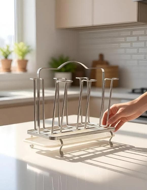 Generic Stainless Steel Cup Holder Stand, Chrome Finish, with Drip Tray, 267mm x 160mm x 208mm, .soh Storage rack