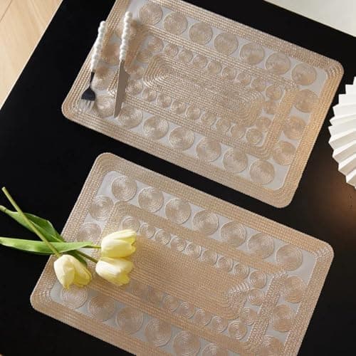 Generic Rectangular Leather Placemats, Beige, 45x30 cm, Circle Pattern, for Dining Table or Nightstand, Pack of 6, .db
