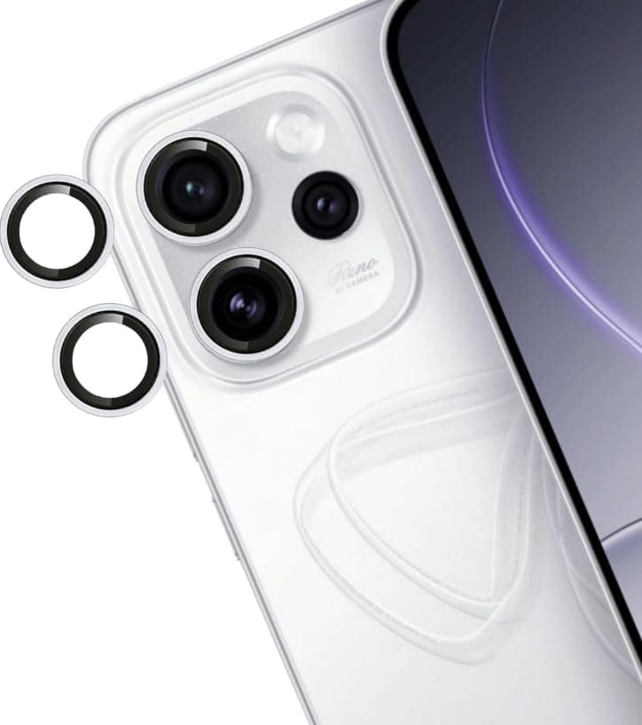 Camera Lens Protector for Oppo Reno 15 Accessories, 9H Tempered Glass Metal Ring Camera Cover Screen Protector, Case Friendly, Anti Scratch, Silver