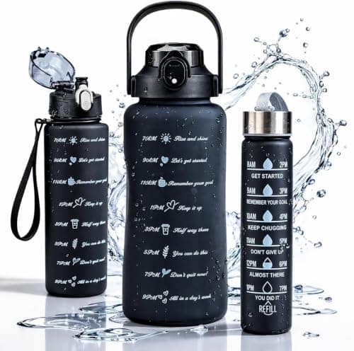 Transparent 3-Piece Sports Water Bottle Set 2L 1L 500ml Stainless Steel Lid