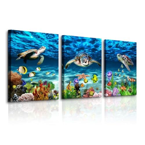 MHARTK66 Ocean Turtle Pictures, Blue Sea Underwater Landscape Canvas Art, Modern Wall Decoration for Living Room, Bedroom, Dining Room